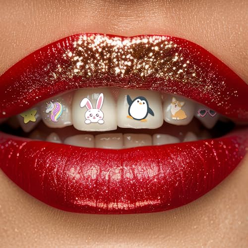Holiday Tooth Bling Tattoo – Temporary Tooth Gem Kit for Teeth – Safe for Teens & Adults, Removable Fun Fake Tooth Tattoo Stickers for Holiday Costume, Party & Cosplay (Cuties) - color: Cuties