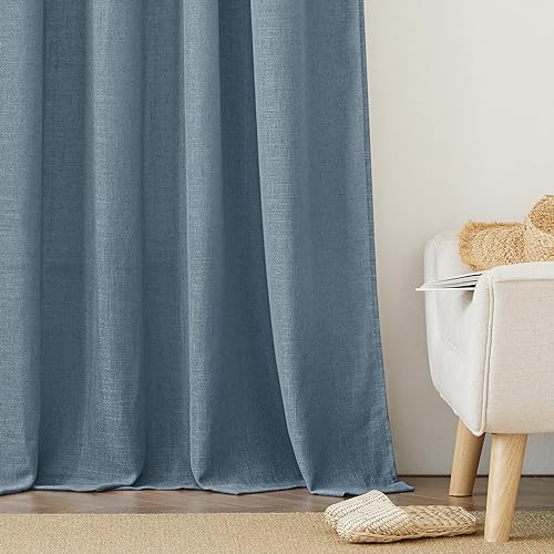 RYB HOME Sheer Curtains for Bedroom, Linen Wave Texture Semitransparent Voile Curtain Drapes Rod Pocket Window Treatment for Dining Room Bathroom Bedroom, Stone Blue, W52 x L45 inch, Set of 2 Panels - color: Stone Blue, size: 52"W x 45"L (Pack of 2)