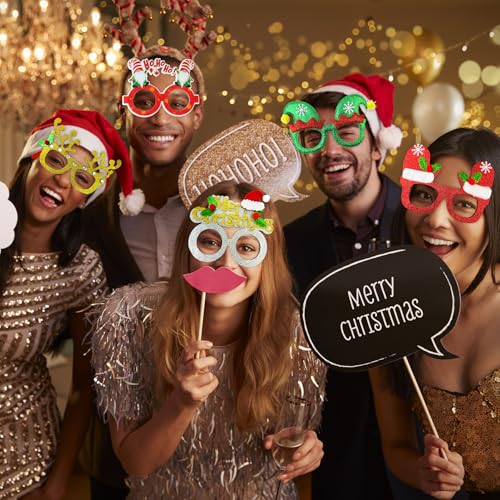 Leetous Christmas Glitter Glasses 6 Pack, Xmas Eyeglasses Frame Party Gifts Accessories - One Size Fits All, Holiday Party Favors Supplies Game Prizes, Christmas Decorations Photo Props for Costume - style: 6 PCS