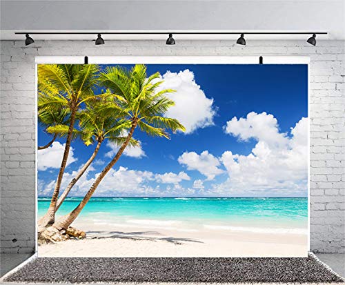Sensfun 7x5ft Beach Scene Photography Backdrops Vinyl Blue Sky Coconut Palm Trees on White Sandy Beach Photo Background Party Banner for Baby Shower Photobooth Portrait Photo Studio Decoration(WP128) - color: WP128, size: 7x5ft