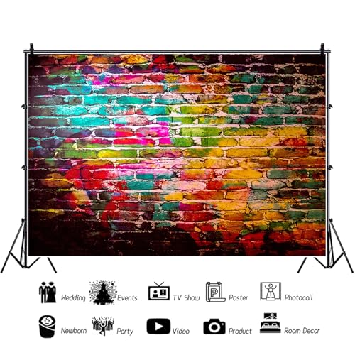 AOFOTO 10x8ft Graffiti Brick Wall Photography Backdrop Colorful Brick Wall Vintage Art Portrait Background Young Boy Girl 80s 90s Punk Music Rock Hip Hop Birthday Party Decoration Photo Studio Props - size: 10x8ft