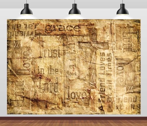 10x6.5ft Fabric Vintage Christian Backdrop Devoted Faith and Grace Reconciliation Jesus Background Old Grunge Newspaper Paper Textured Backdrop Religious Church Easter Banner Decor Photo Props - size: 10x6.5FT