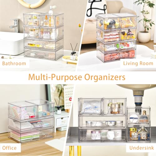 Stebopum 6 Pack Stackable Storage Drawers Clear Acrylic Organizer Makeup Bathroom Organizer and Storage Bins for Beauty Supplies,Ideal for Vanity, Bathroom,Pantry Organization - style: 4 Small+2 Wide