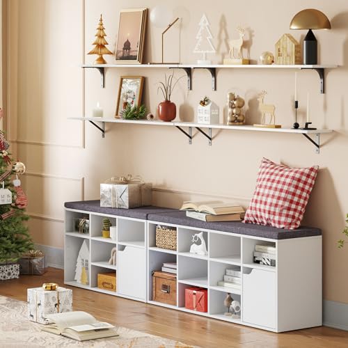 DINZI LVJ Long Wall Shelves, 47.3Inch Wall Mounted Shelves Set of 2, Extra Large Floating Storage Ledges with Sturdy Metal Brackets for Living Room, Bathroom, Bedroom, Kitchen, White - color: White, size: 47.3 Inch