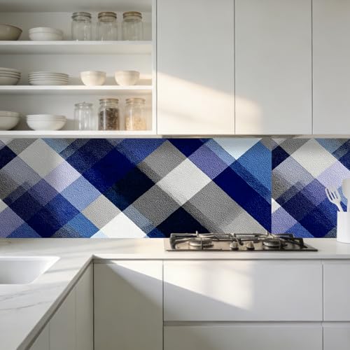 Nuxovilar Blue Plaid Checkered Textured Peel and Stick Wallpaper, 15.75"x39.37", Self-Adhesive Contact Paper, Classic Tartan Design for Bedroom, Living Room and Table Decor - color: YFW07268