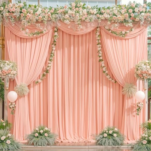 Peach Backdrop Curtain for Parties Baby Shower Wrinkle Free Peach Photo Curtains Backdrop Drapes Fabric Decoration for Wedding Birthday Party 5ft x 7ft,2 Panels - color: Peach, size: 10FTx7FT (W5'xH7', 2 Panels)