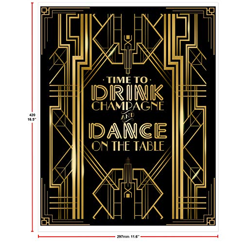 Roaring 20s Gatsby Time to Drink Champagne & Dance on The Table Party Poster Photo Booth Props Sign 16x12inch A3 - color: Dance on the Table