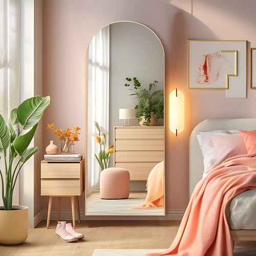 NeuType Arched Full Length Mirror, 59"x20", Large Full Body Mirror with Wood Frame, Shatter Protection, Wall-Mounted Mirrors for Living Room or Dressing Room-Gold(Wood Arched - color: Gold (Wood Arched), size: 59"L x 20"W