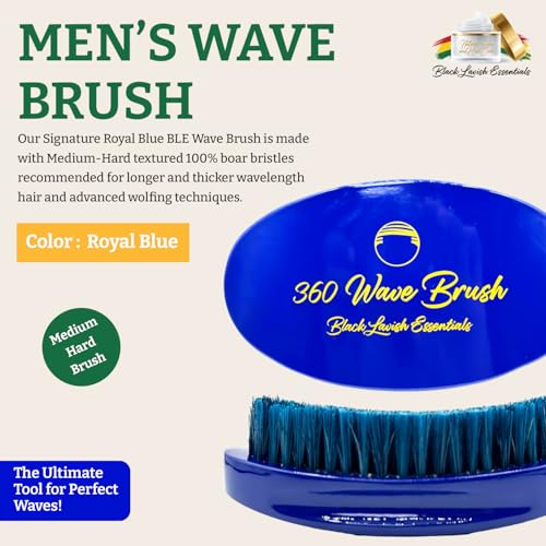 Men’s Hair Brush, Build Deeper, Hard Boar Bristle Curved, Perfect for Styling Hair, Ultimate Wave Grooming Tool, 360 Wave Brush (Medium-Hard Brush, Blue) - color: Royal Blue, size: Medium-Hard