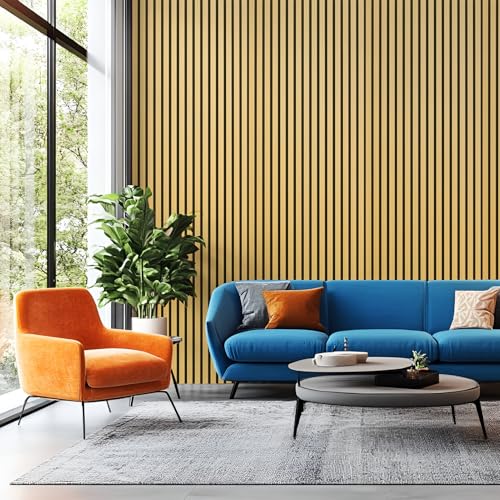 Art3d 6-Piece Wood Slat Acoustic Panels for Stylish Decor and Noise Reduction, 3D Textured Panel for Ceiling and Wall, Bamboo-Hued - color: Bamboo-Hued, size: 6Pcs - 94.5 * 7.9 inch