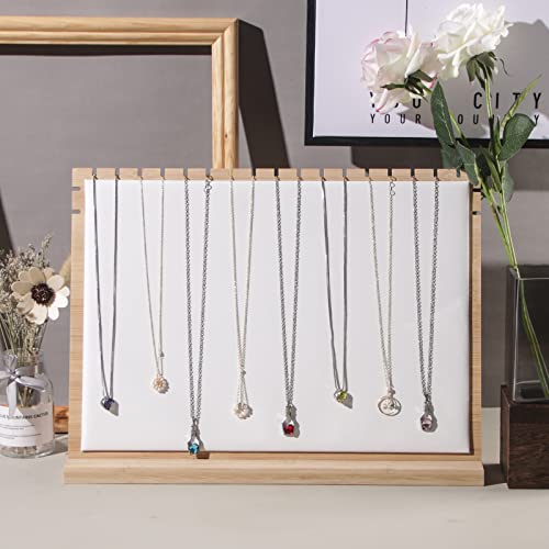 Large Bamboo Necklace Display Stand, Pendant Necklace Wood Jewellery Holder, Chain Jewelry Big Rack Organizer for Store Show Sell (White PU) - color: White PU, size: Big Size(15.7"X11.8")