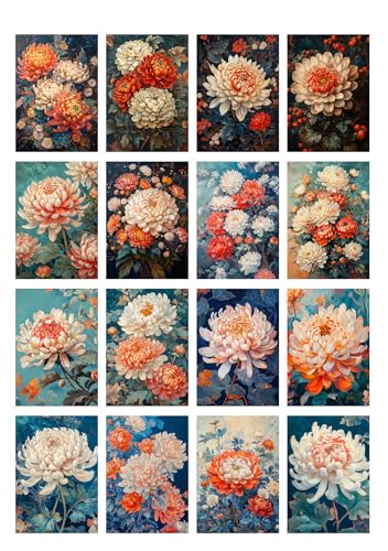 Decoupage Paper Pack (35 Sheets 6"x8") Chrysanthemum Elegance: Richly Layered Chrysanthemums in Deep Hues with Intricate Petals and Lush Botanical Compositions for Floral Enthusiasts FLONZ Vintage - color: Twelve