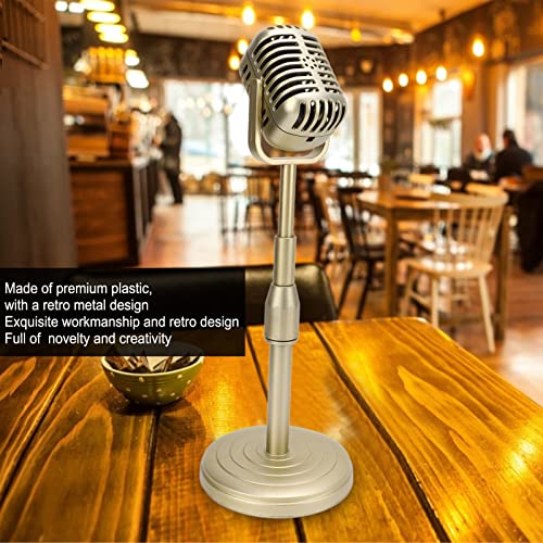 KIMISS Vintage Microphone Prop Model Simulation Old Fashioned Microphone Model with Stable Base and Support Rod Retro Mic Prop Set for Photo Studio Photography(Gold) - color: Gold