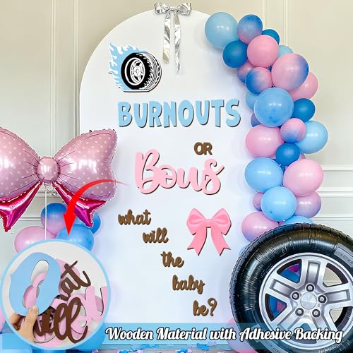 Wooden Gender Reveal Sign for Arch What Will Baby Be Balloon Arch Decals for Backdrop Burnouts or Bows Party Decoration Sticker Baby Shower Letters Boy or Girl Welcome Signs He or She Party Supplies - color: Pink & Brown Burnouts Or Bows