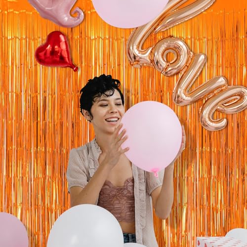 5 Pack Orange Fringe Backdrop 3.2ft x 8.2ft Foil Curtain Tinsel Foil Fringe Curtains Backdrop Tinsel Backdrop Streamers for Birthday Party Decoration Wedding Halloween Christmas Decoration (Orange) - color: Orange