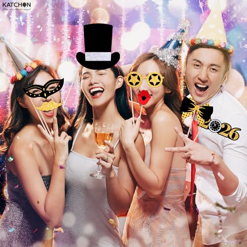 KatchOn, Huge New Years Photo Booth Props 2026 - Glitter, Pack of 35 | New Years Eve Photo Booth Props for New Years Eve Party Supplies 2026 | New Years Decorations 2026 | NYE Decorations 2026 - color: New Year Tie Props