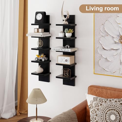 Fun Memories 5 Tier Wall Shelf Unit, Black Floating Shelves for Storage - Vertical Column Tower Design, Lack Wall Shelf Space Saving Organizer for Bedroom, Living Room, Home Decor, 2Pack - color: Black, size: 5 Tier - Standard - 2P | 31"Height