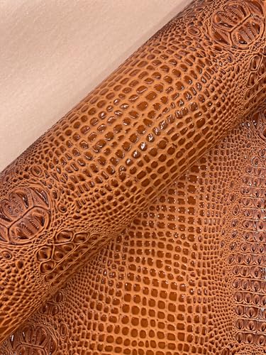 Glossy Two Tone Gator Fake Leather Upholstery, 3D Crocodile Skin Texture Faux Leather PVC Vinyl, 54" Wide (Crash Orange, 36" X 54") - color: Crash Orange, size: 36" X 54"