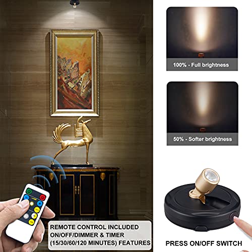 HAMVIDNE LED Spotlight, Battery Powered Picture Lights, Uplighting Indoor, Puck Lights with Remote, Stick Spot Light for Wall Art Display Dartboard Painting Artwork Accent Closet-4Pack - color: Black+G, size: 4 Pack