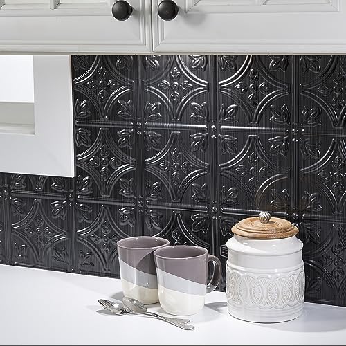 FASÄDE Traditional Style/Pattern 1 Decorative Vinyl 18in x 24in Backsplash Panel in Brushed Onyx (5 Pack) - color: Brushed Onyx, size: 5 Pack