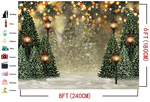 Mocsicka 8x6ft Winter Christmas Tree Backdrop Glitter Bokeh Winter Snow Forest Trees Photography Background Family Christmas Holiday Wall Decorations Photo Props - size: 8x6ft