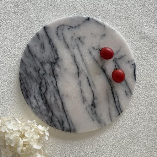 Natural Round Marble Tray Glossy Pastry Board for Dessert, Cheese, Coffee, Smooth on Both Sides (Black Purple) - color: Black Purple