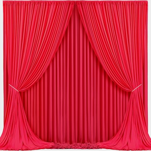 Red Backdrop Curtains 4 Panels-Wrinkle-Free Polyester Photography Drapes Party Photo Backgrounds for Wedding Christmas Photo Backdrops- 16 X10FT (Red) - color: Red, size: W4' x H10'(4 panels)