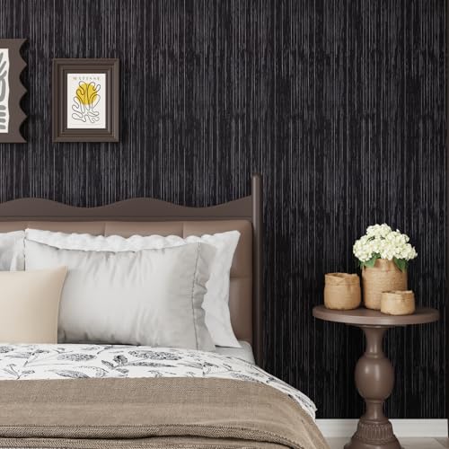 CRE8TIVE Black Grasscloth Wallpaper Peel and Stick Textured Black Wallpaper Grasscloth Contact Paper for Cabinets and Drawers 12"x354" Fabric Prepasted Renter Friendly Wallpaper for Bathroom Kitchen - color: Black, size: 12" x 354"