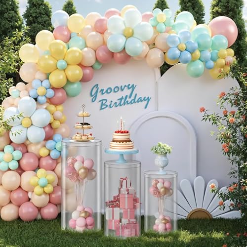 3Pcs Transparent Cylinder Pedestal Stands, Thickened PVC Round Pedestal Display Plinth Pillars for Wedding Birthday Babyshower Decoration Art Decor - color: Transparent