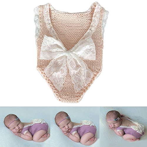Zeroest Baby Girls' Baby Photography Props Photo Shoot Outfits Newborn Crochet Costume Knitted Clothes Rompers - color: Peach