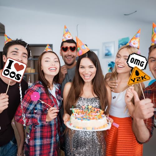 35Pcs 2000s Party Photo Booth Props 00s Party Decorations 2000's Theme Birthday Party Supplies Vintage Retro Y2K Party Decor