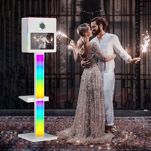 DSLR Photo Booth Built-in Mini PC and Flight Case Mirror Photo Booth with 15.6" Touch Screen RGB Lights App Control for Parties Weddings Event Rentals (White+Printer) - color: White+printer