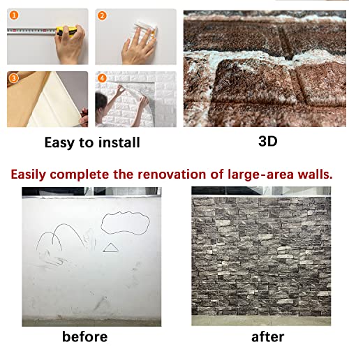10PCS 3D Wall Panels Peel and Stick Foam 3D Brick Wallpaper Peel and Stick Red Faux Stone Wall Panel Self-Adhesive Wallpaper (10PCS, Red) - color: Red, size: 10PCS