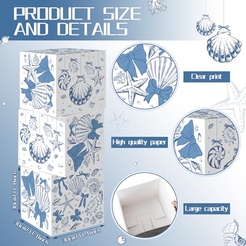 Tenceur 6 Pcs Last Toast on The Coast Bachelorette Party Decor Boxes Coastal Beach Blue Bow Seashell Paper Boxes 11.8'' Ocean Under The Sea Photo Booth Prop for Baby Shower Birthday Bachelorette Party - style: Coastal