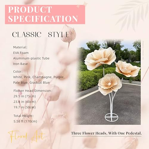 SAVITO Giant Flowers for Backdrop 5.58ft Huge EVA Artificial Flowers, Wedding Decorations for Reception Artificial Spring Flowers Outdoor Party Decor Shop Window Flower Display Home Decor (Champagne) - color: Champagne