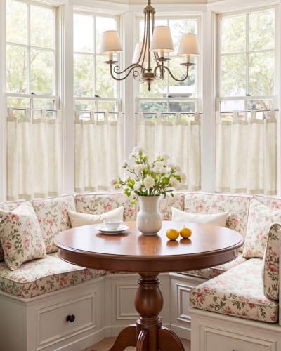 jinchan Beige Kitchen Curtains 24 Inch Linen Farmhouse Tab Top Cafe Curtains Small Window Drapes Flax Country Rustic Light Filtering for Bathroom Laundry Room RV 2 Panels Crude - color: Tab Top Crude, size: 26"W x 24"L (Pack of 2)
