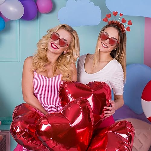 Heart Headband and Heart Sunglasses for Valentine, Wedding, Birthday, Party - One Size Fits Most - Red
