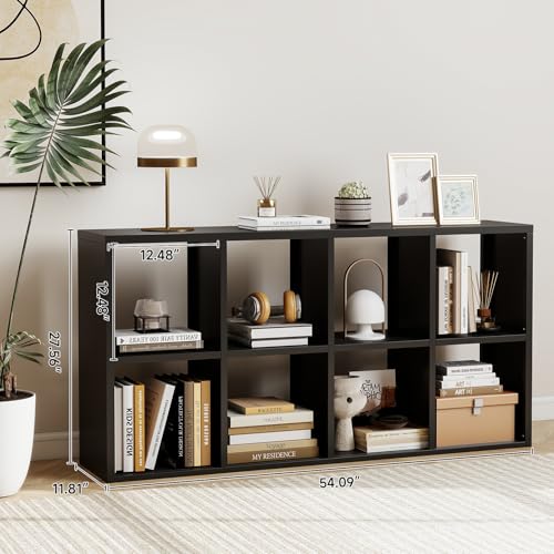Metal 8 Cube Storage Organizer, Black Short Bookshelf with Storage, 2 Tier Cube Storage Shelf, Small Horizontal Bookcase, TV Stand Display Shelf for Living Room, Office, Study, Easy Assembly - color: Black, size: 8 Cube
