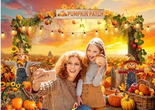 8X6FT Fall Backdrop Photography Pumpkin Patch Backdrops Autumn Harvest Backgroud Rural Scenery Back Drop Thanksgiving Party Banner Photo Booth Props D910 - size: 8x6ft