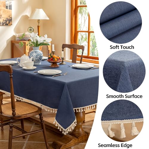 AmHoo Linen Blend Tablecloth Table Cloth 280 GSM Stitching Tassel Rectangle Decorative Natural Table Cover for Kitchen Dinning Wedding Buffet 55×55 inch Sodalite Blue - color: Sodalite Blue, size: 55×55 inch
