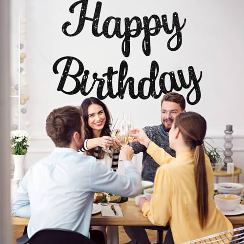 BEISHIDA Happy Birthday Banner - NO DIY,Black 10Feet Pre-Strung-Glitter Birthday Sign Garland Backdrop Decorations for Women men Party - color: black