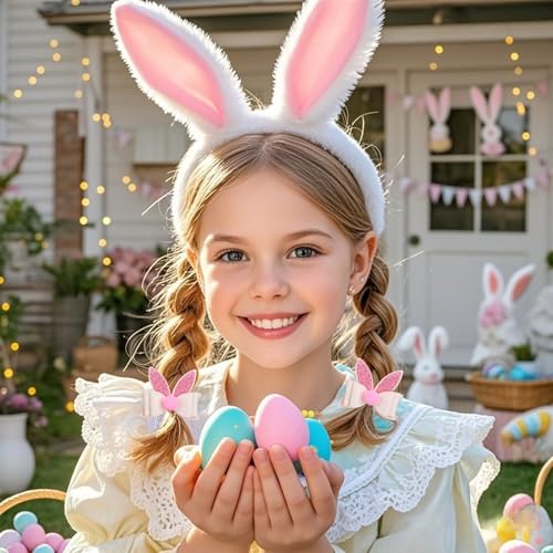 2Pcs Easter Hair Clips Glitter Bunny Ears Bows Hair Barrettes Pink White Rabbit Ears Hair Accessories for Easter Party Supplies