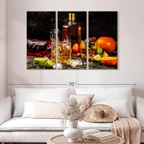 ElephantStock - Citrus Whiskey And Cigar Wall Art - Horizontal Multi Panel Canvas - 3 Piece Living Room Wall Decor - Photography Food And Drink Multi Piece Wall Art - Brown And Gray Decor - 50" x 32" - size: 50L" x 32W"