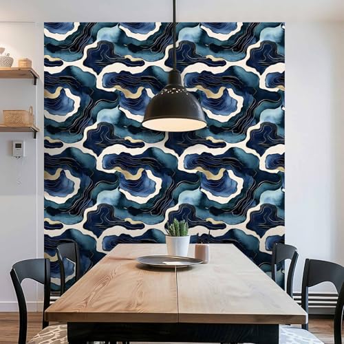 Topographic Wave Wallpaper – Navy and Gold Geode Map Peel and Stick Wallpaper, Self-Adhesive Vinyl for Modern Home Decor, 17.7in x 118in - color: WANT136, size: 17.7" x 118"