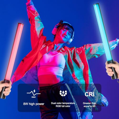 PULUZ RGB LED Video Light Stick, Photography Lighting Wand with 132 LEDs Lights, Dimmable 2500K~9000K CRI95+ Full Color LED Light with 2600mAh Battery, 20 Light Scenes - size: 18.1 inches