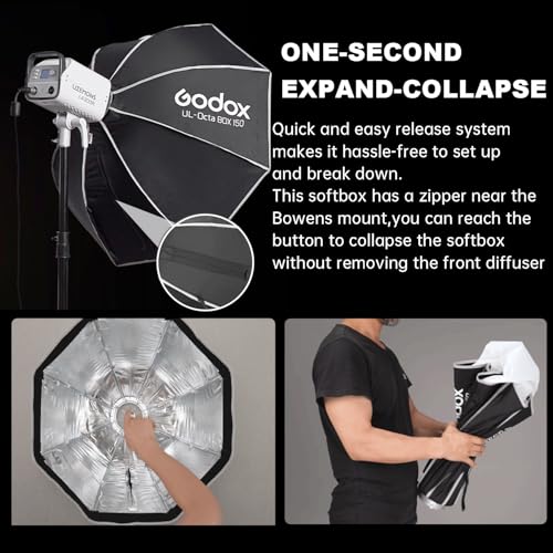 Godox Quick Release Octagon Umbrella Softbox,UL 59.1” Bowens Mount Soft Box with Honeycomb Grid Light Diffusers Carry Bag for Studio Outdoor Strobe Flash,Product Portrait Photography Live Streaming