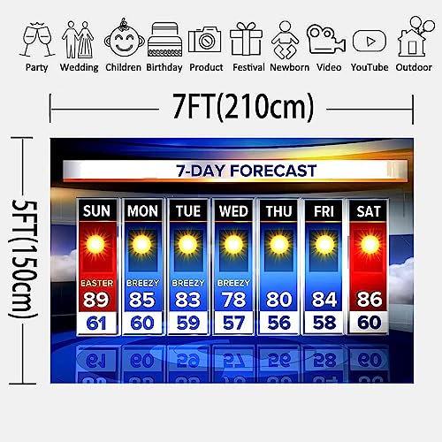 Weather Forecast Backdrop 7x5ft Seven-Day Broadcast Sunny Day Photo Background Business Study Portrait Studio Prop Wallpaper RBJMYLU225 - size: polyester microfiber fabric-7x5ft