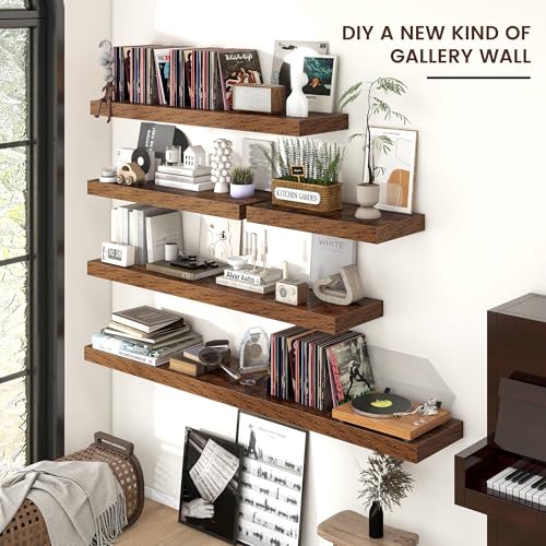 Venusmiles Floating Shelves for Wall, Engineered Wood Wall Shelves with Invisible Brackets for Living Room Bedroom Bathroom Office Kitchen Decor and Storage (Brown, 72" W x 9" D x 1.5" H) Set of 1 - color: Rustic Brown, size: 72"W, Set of 1