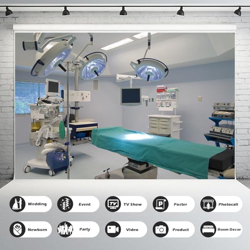 Hospital Backdrop Modern Operating Room Backdrop Doctor Surgery Anesthesia Bed Sickbed Medical Equipment Photo Background for Doctor Nurse Operating Room Background Portrait Studio Props 5x3ft - color: Green_White, size: 5x3ft