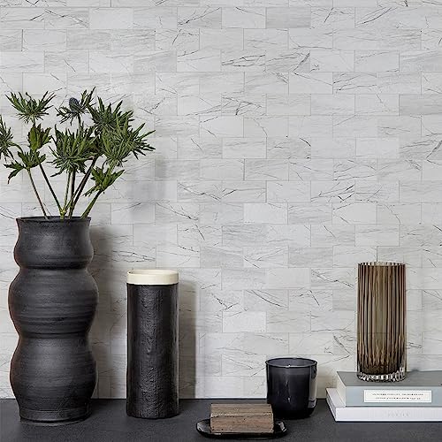 Peel and Stick Backsplash, 20-Sheet Peel and Stick Wall Tiles 13.5" x 5.8" PVC Subway Tile Stick on Backsplash for Kitchen Fireplace (Jazz White Marble) - color: Jazz White Marble